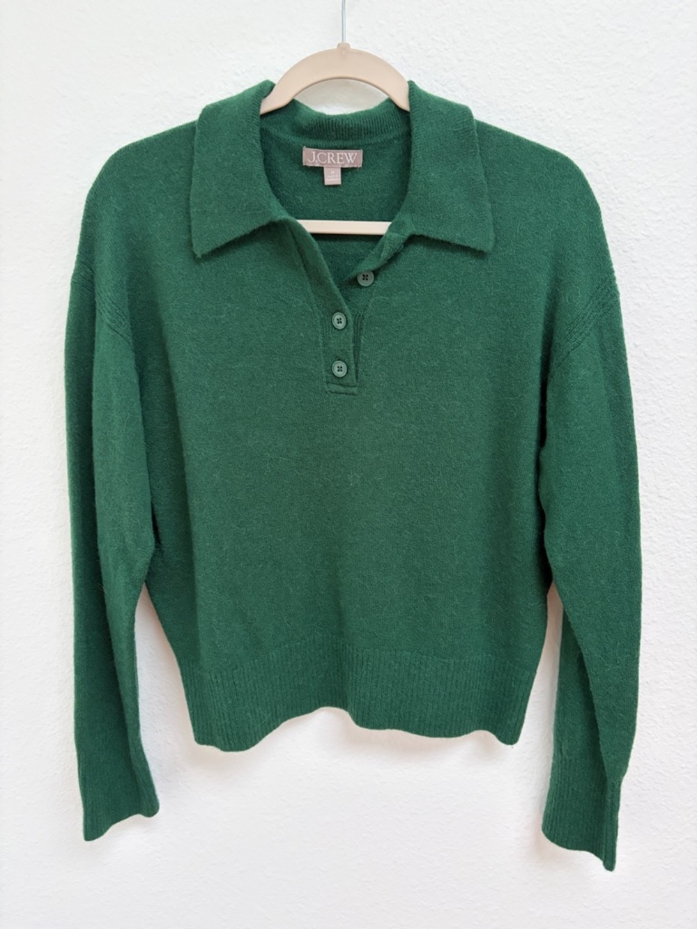 J. Crew Deep Green Collared Button Pullover